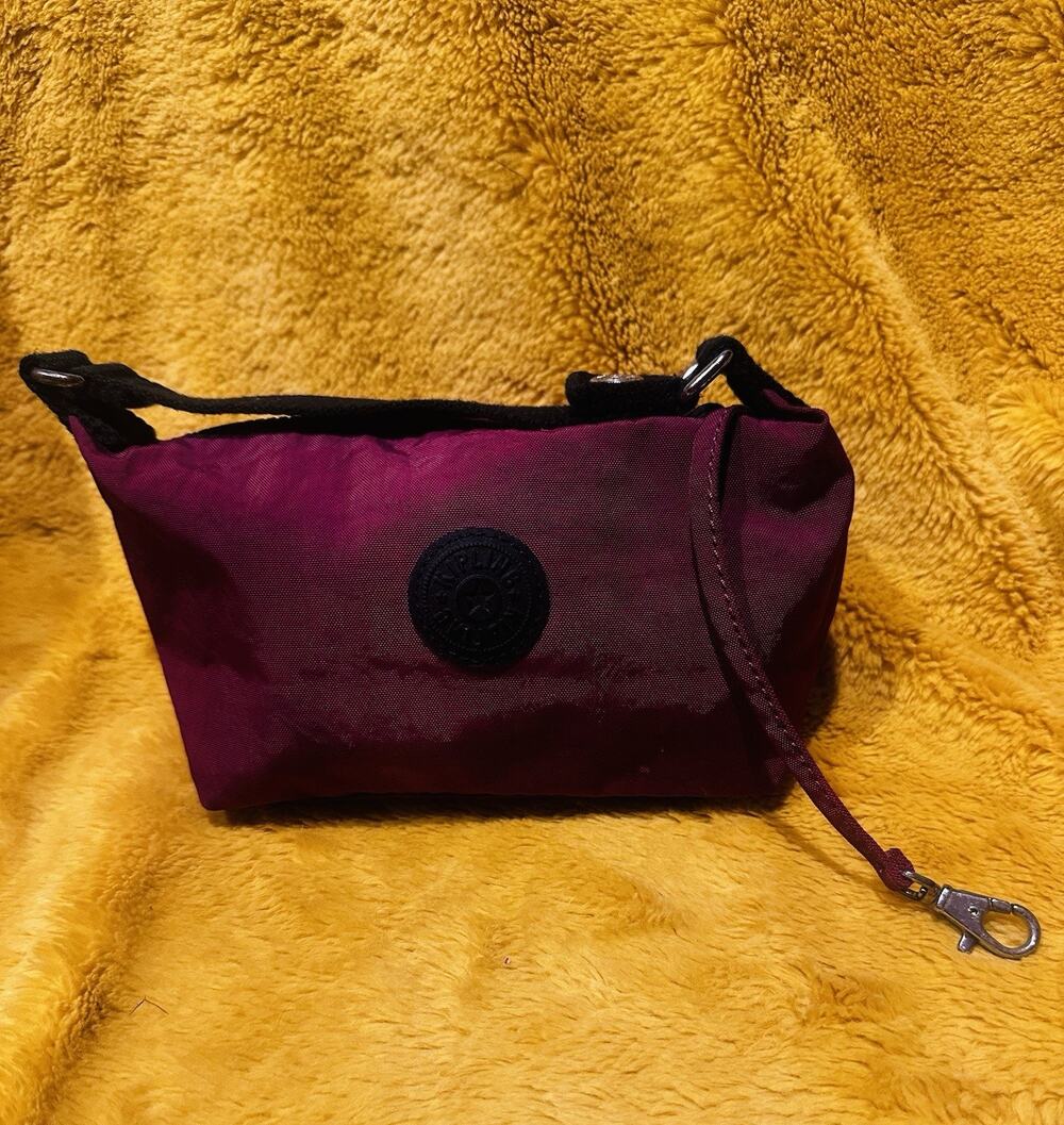 Kipling Trix M Handbag Womens Sz Small Maroon Pouch Organizer Clip-On 9"×4.5"
